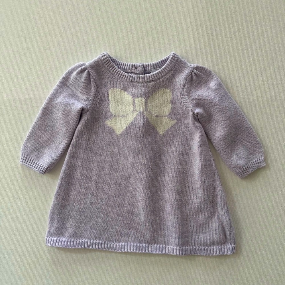 Janie and Jack 0-3 Months Baby Girl Lavender Bow Knit Dress Sweater